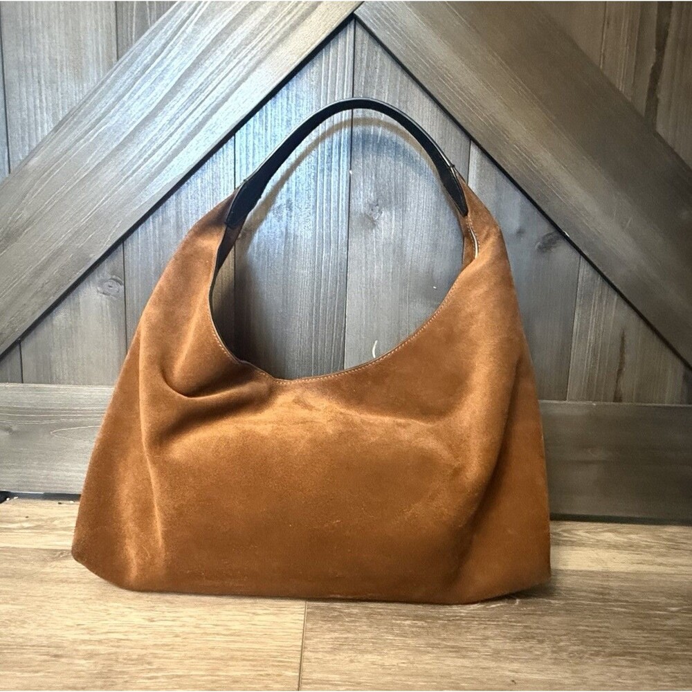 Madewell The Mylie Suede Shoulder Bag Russet Brown Hobo Slouch Zip Top - Picture 3 of 14